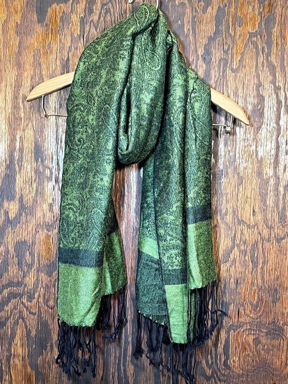 Paisley Olive Green Paisley Pashmina Shawl Wrap Fringe Boho
